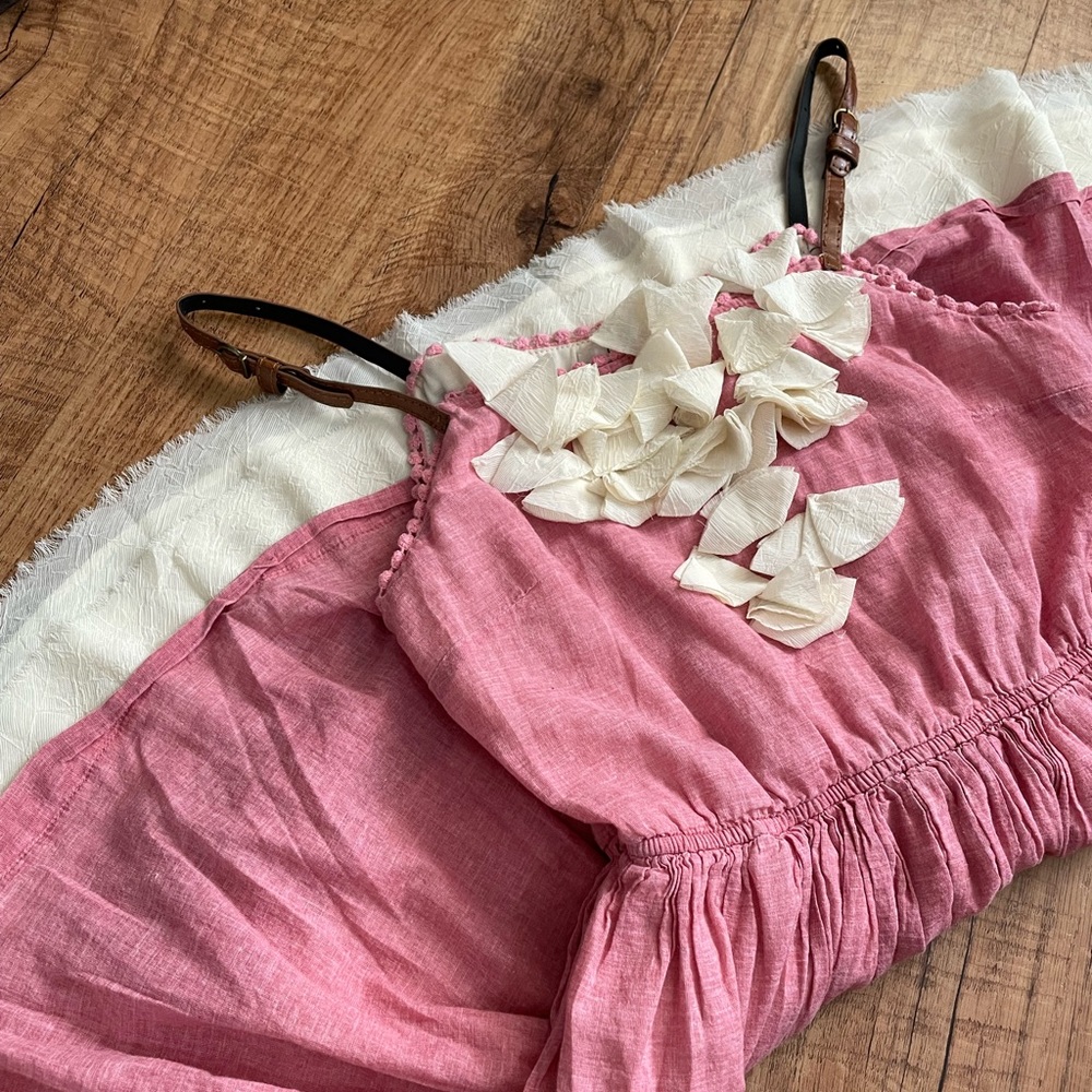 Ciel Pink Dress with leather straps and cream details